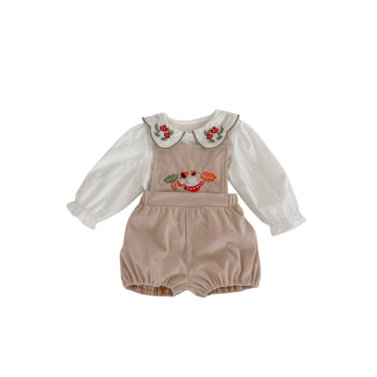 Spring Baby Girl Outfit – Embroidered Blouse & Corduroy Shorts