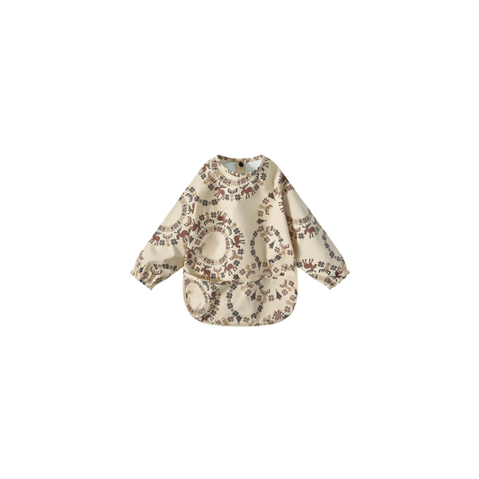 Waterproof Long Sleeve Baby Bib – Beige Animal Print Apron