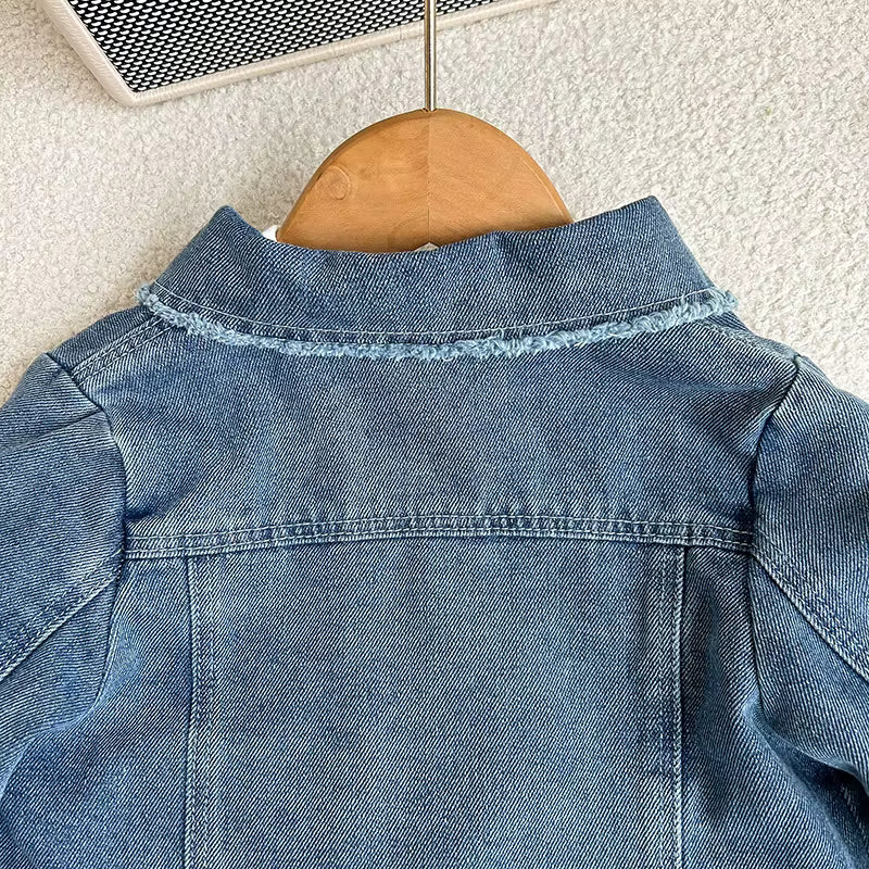 Retro Denim Outfit voor Meisjes – Spijkerjasje & Geplooide Rok Set